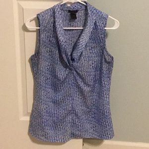 Ann Taylor Blue Patterned Sleeveless Blouse- 4